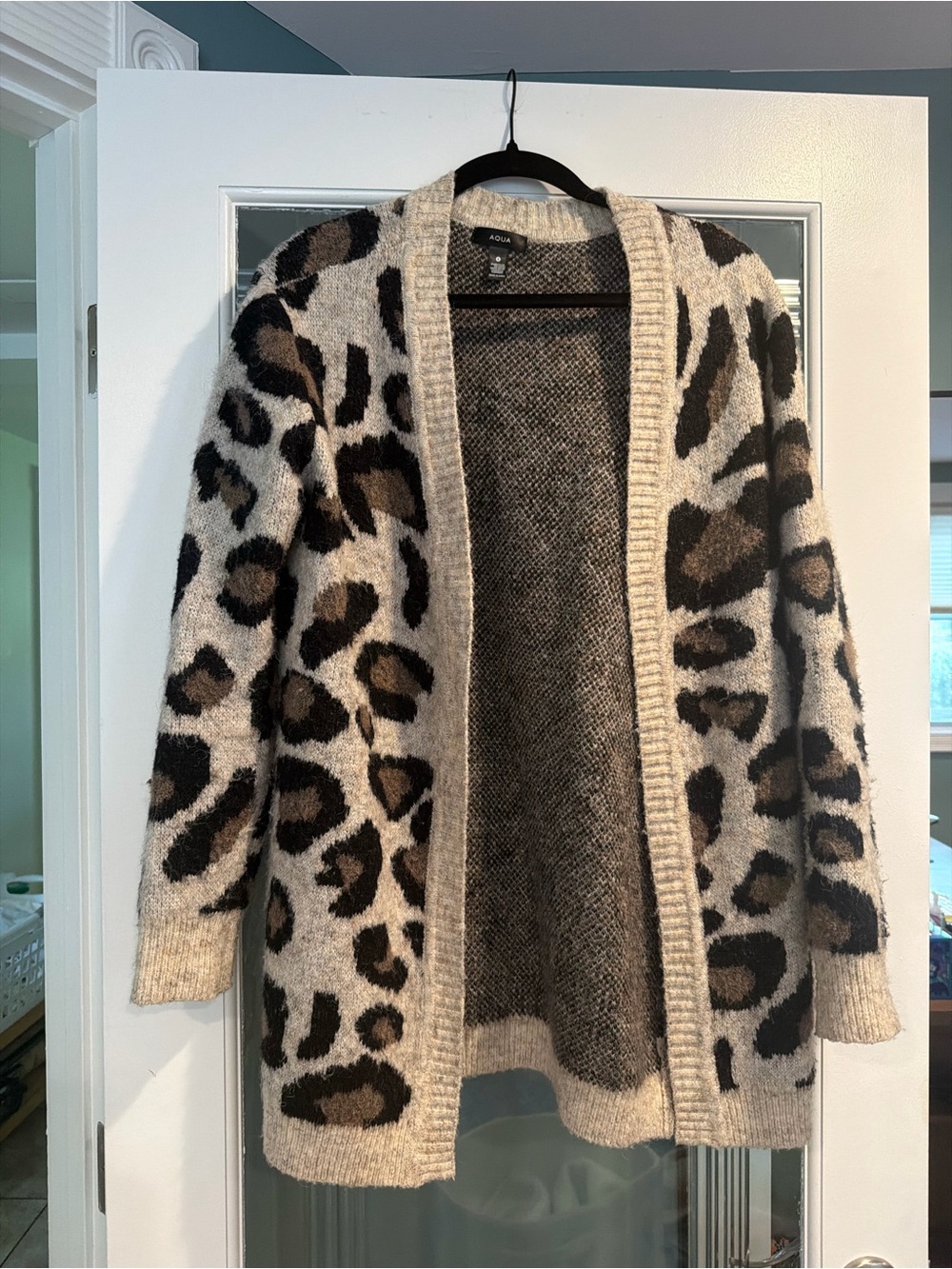 Aqua Open Leopard-Print Cardigan in Cream, Brown & Black